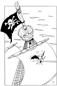 Ausmalbild brennende Segel eines Piratenschiffes