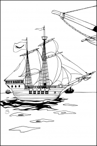 Ausmalbild Segelschiff SEESCHWALBE mit Kanonen